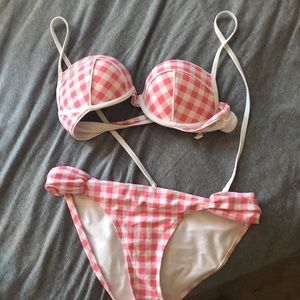 Pink and white checkered bathing suit